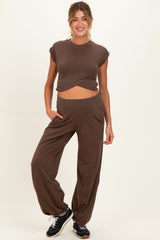Mocha Cropped Tank Pant Maternity Set
