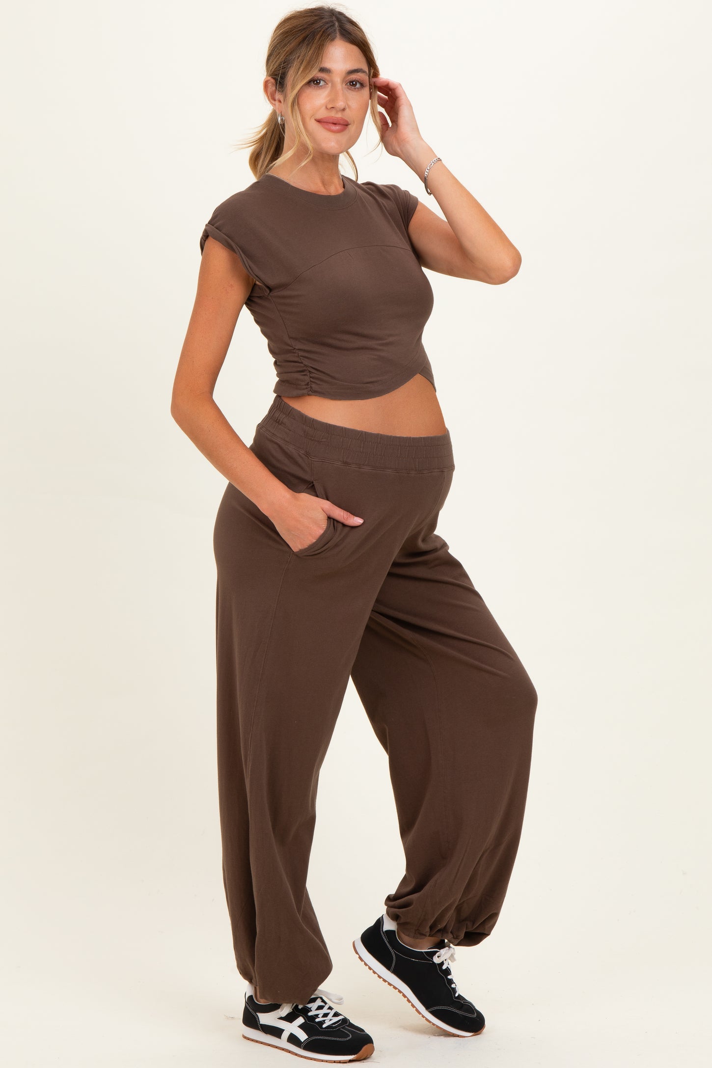 Mocha Cropped Tank Pant Maternity Set