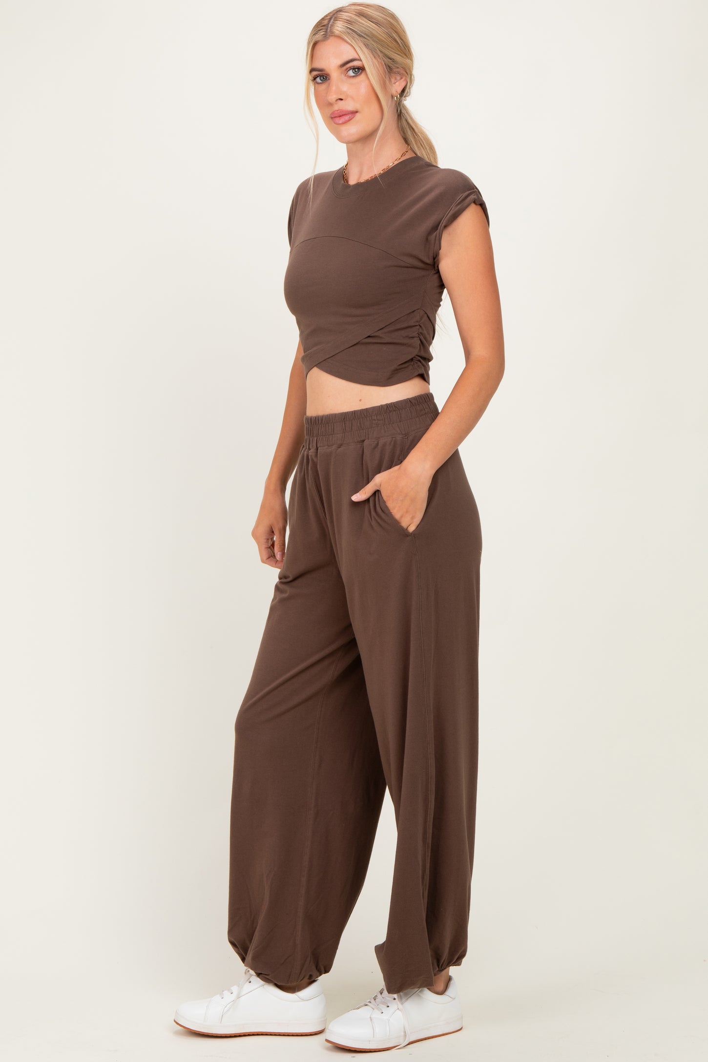Mocha Cropped Tank Pant Set