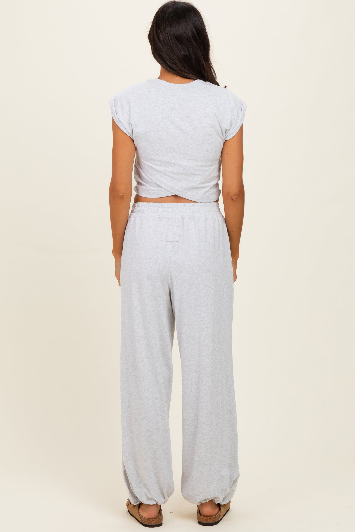 Light Heather Grey Cropped Tank Pant Set