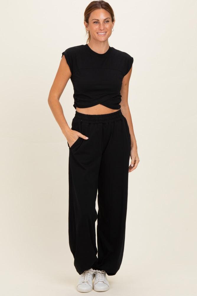 Black Cropped Tank Pant Maternity Set