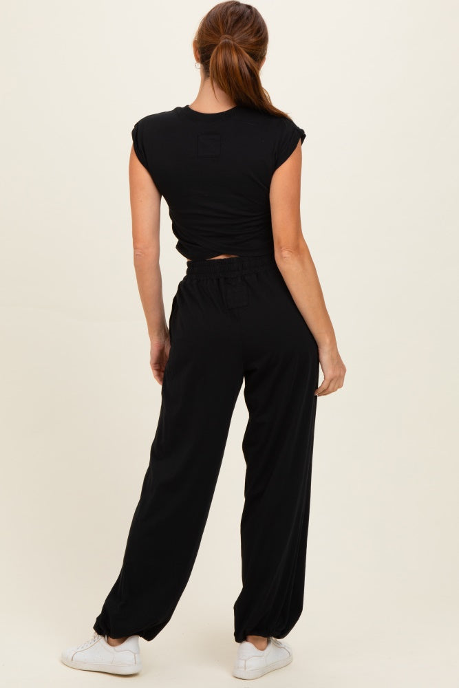 Black Cropped Tank Pant Set
