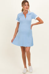 Blue Knit Ruffle Sleeve Maternity Mini Polo Dress