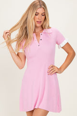 Pink Knit Ruffle Sleeve Maternity Mini Polo Dress