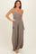 Moss Brown Sleeveless Wide Leg Jumpsuit