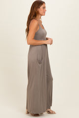 Moss Brown Sleeveless Wide Leg Jumpsuit