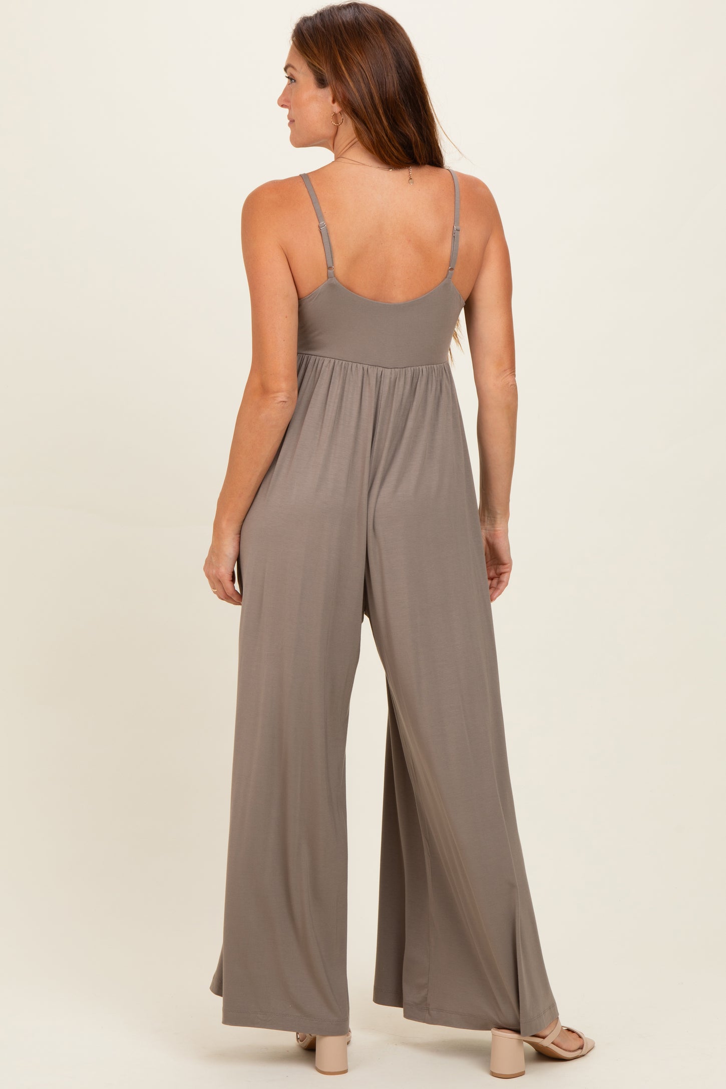 Moss Brown Sleeveless Wide Leg Jumpsuit