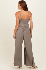 Moss Brown Sleeveless Wide Leg Jumpsuit