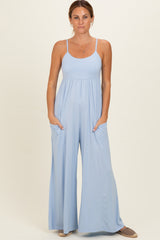 Mist Blue Sleeveless Wide Leg Jumpsuit