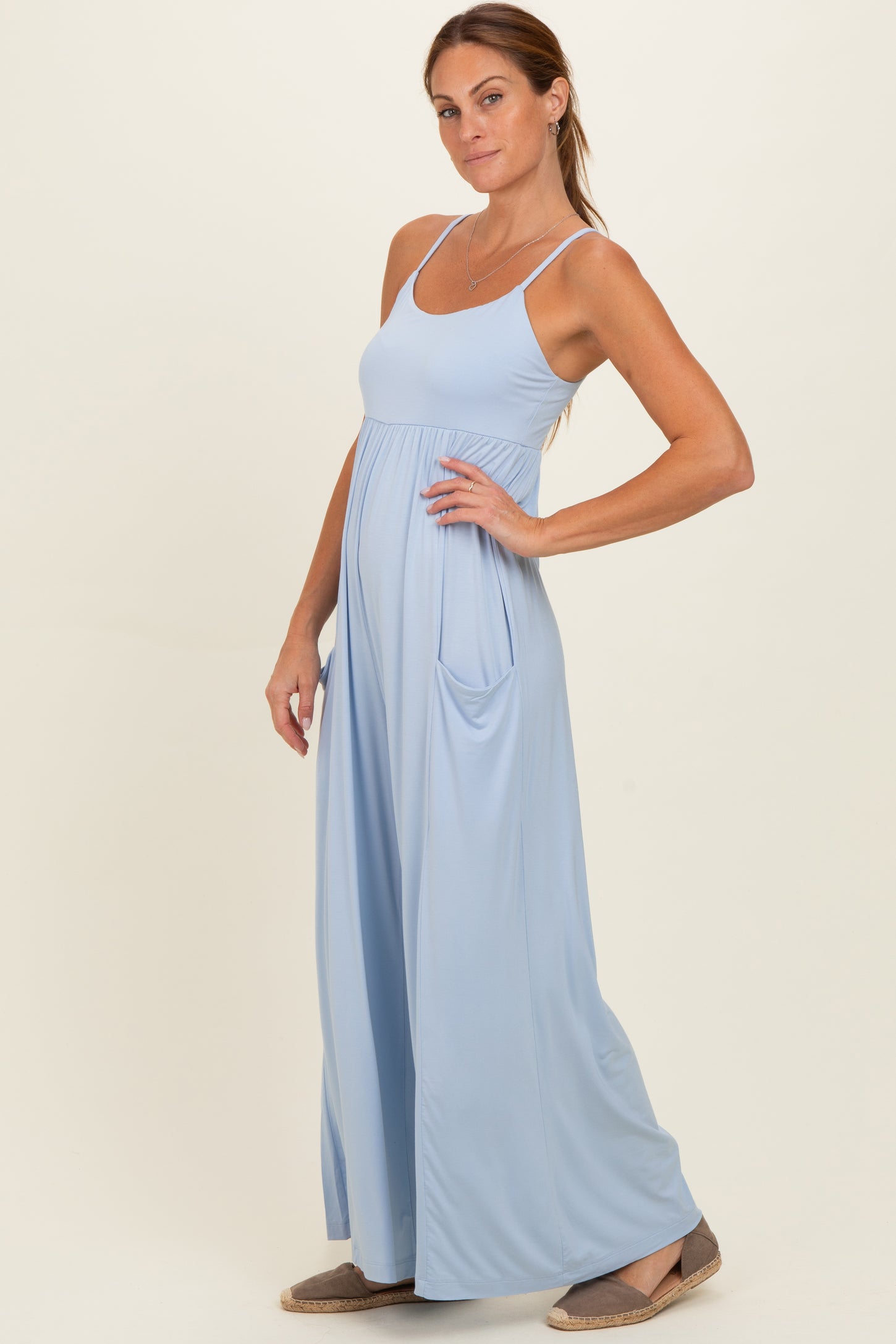 Mist Blue Sleeveless Wide Leg Jumpsuit