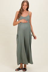 Green Pea Sleeveless Wide Leg Maternity Jumpsuit
