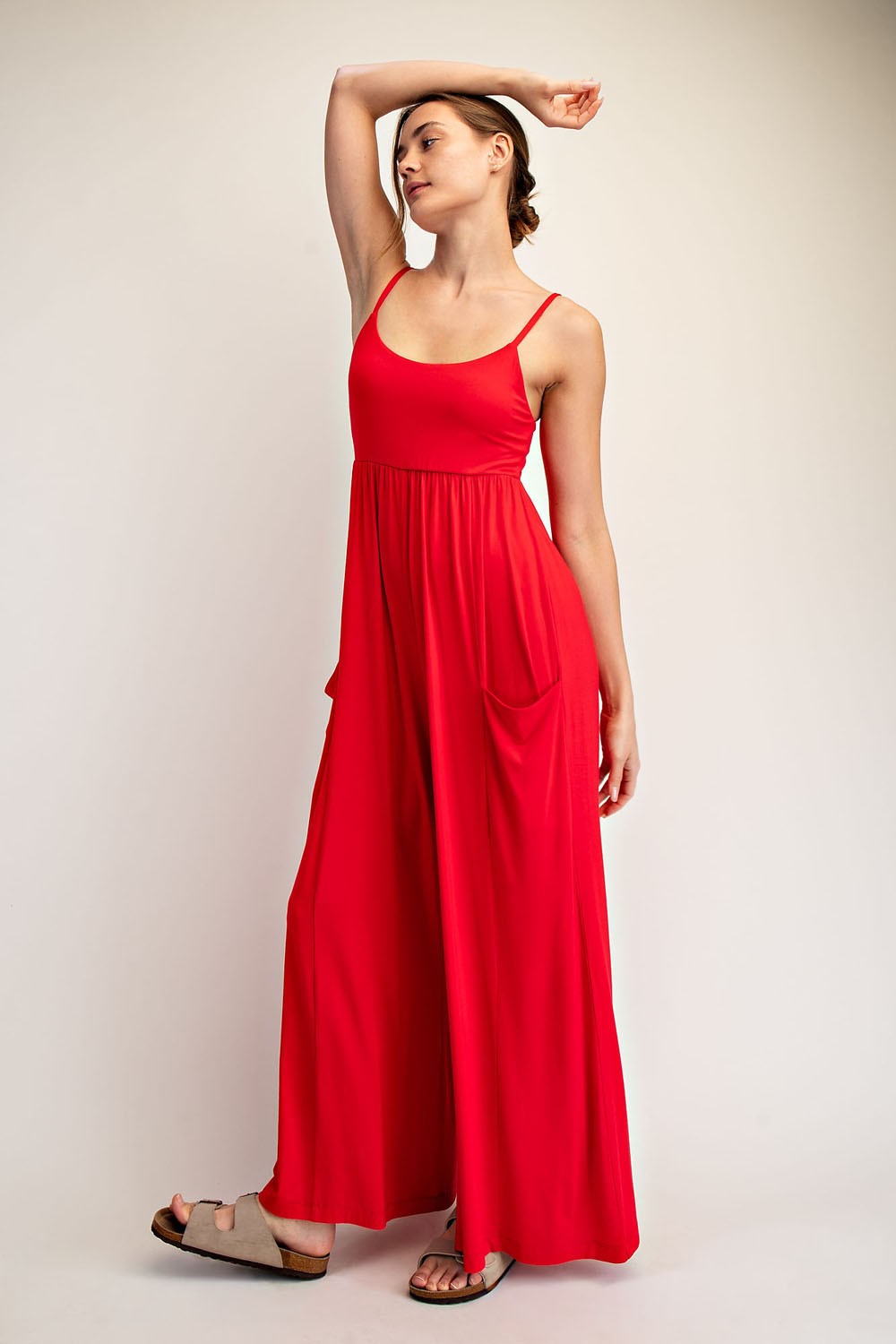 Red Sleeveless Wide Leg Jumpsuit