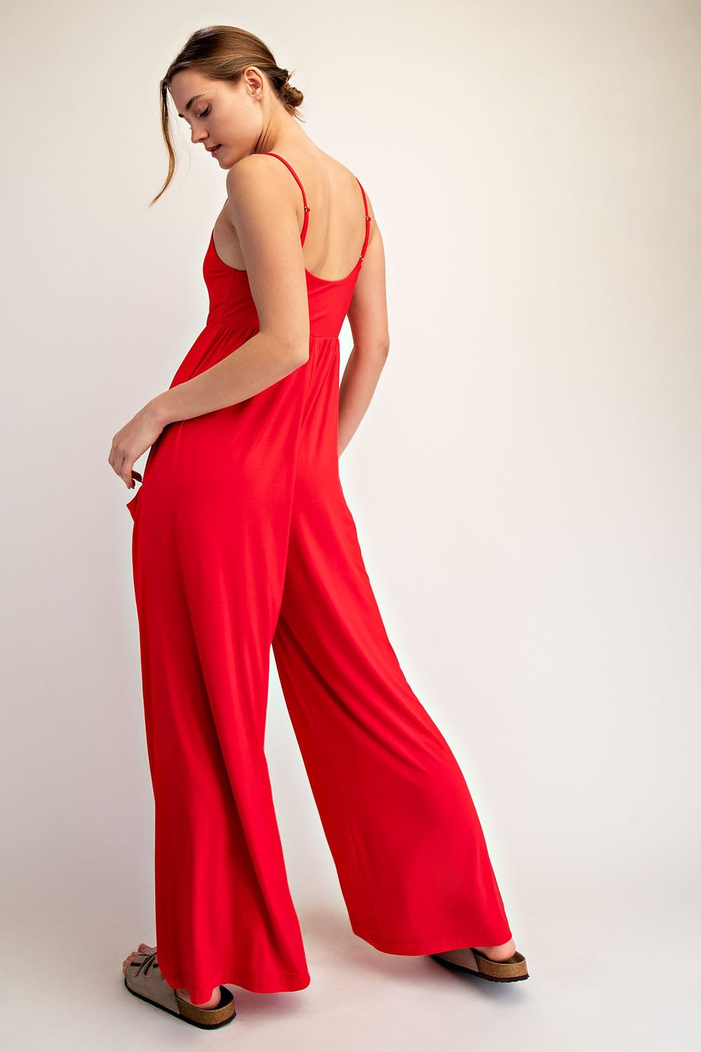 Red Sleeveless Wide Leg Jumpsuit