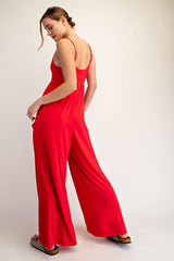 Red Sleeveless Wide Leg Jumpsuit