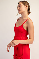 Red Sleeveless Wide Leg Jumpsuit