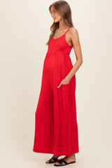 Red Sleeveless Wide Leg Maternity Jumpsuit