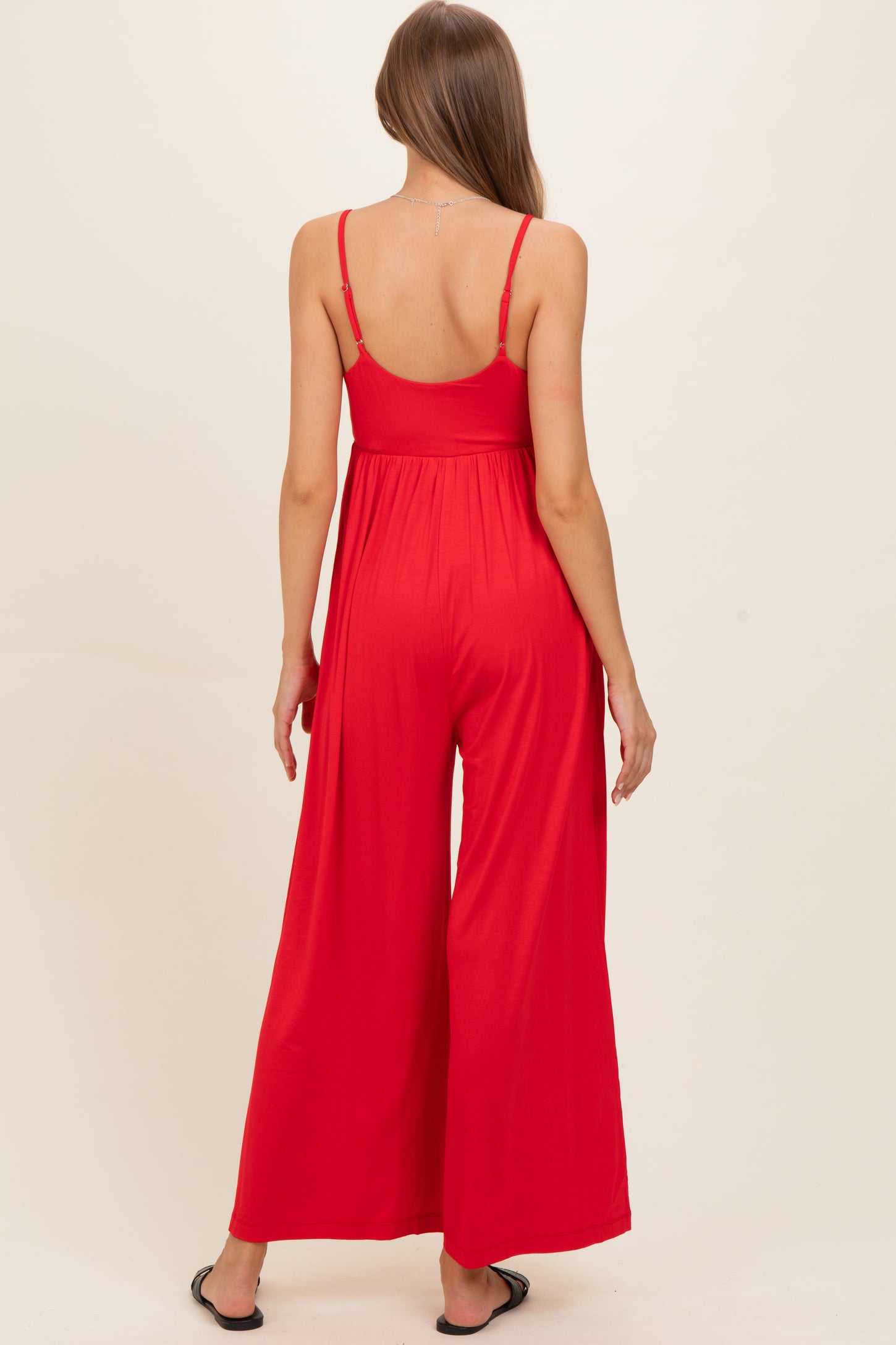 Red Sleeveless Wide Leg Maternity Jumpsuit