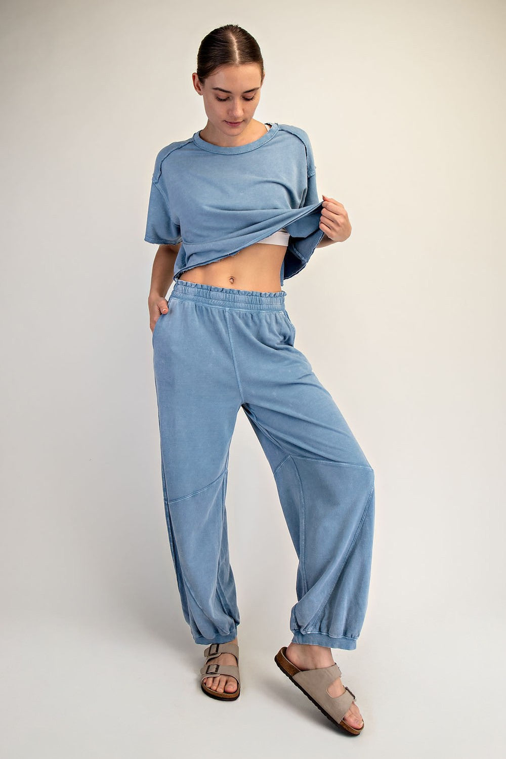 Dusty Blue Mineral Wash Terry Sweatpants
