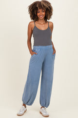 Dusty Blue Mineral Wash Terry Maternity Sweatpants