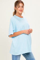 Light Blue Oversized Mineral Wash Maternity T-Shirt