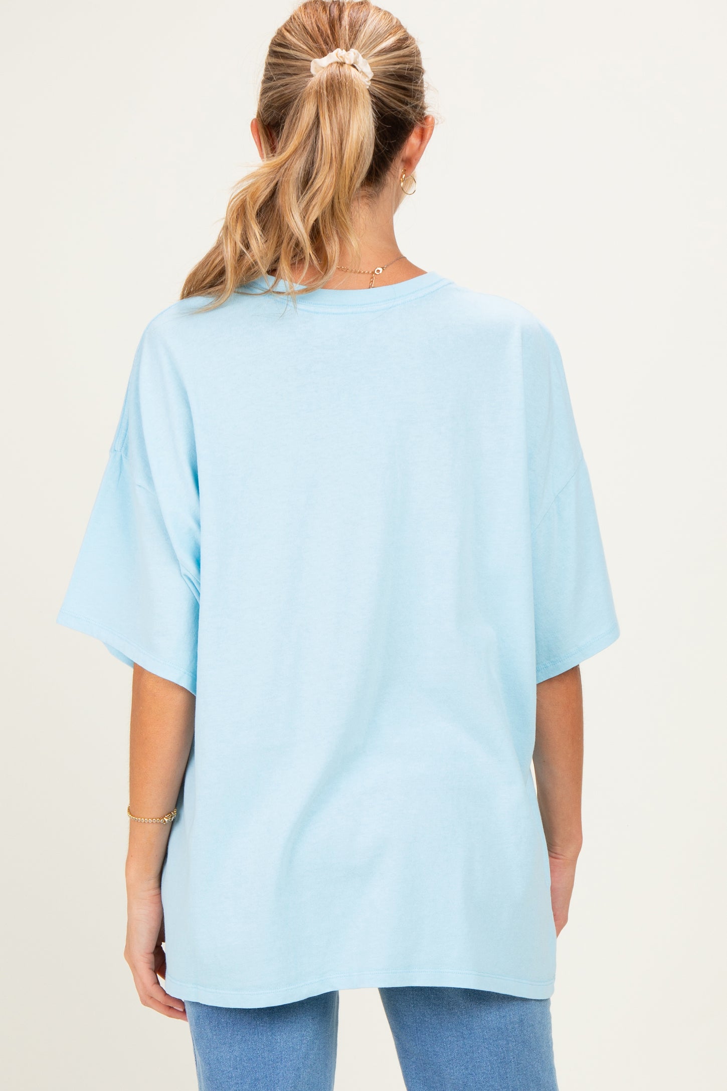 Light Blue Oversized Mineral Wash Maternity T-Shirt