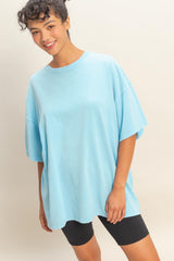 Light Blue Oversized Mineral Wash Maternity T-Shirt