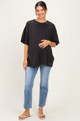 Black Oversized Mineral Wash Maternity T-Shirt