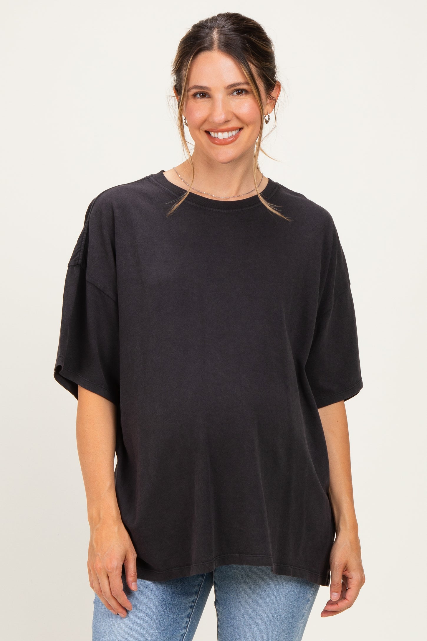 Black Oversized Mineral Wash Maternity T-Shirt