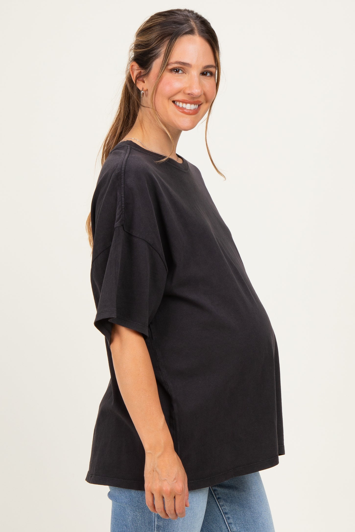 Black Oversized Mineral Wash Maternity T-Shirt