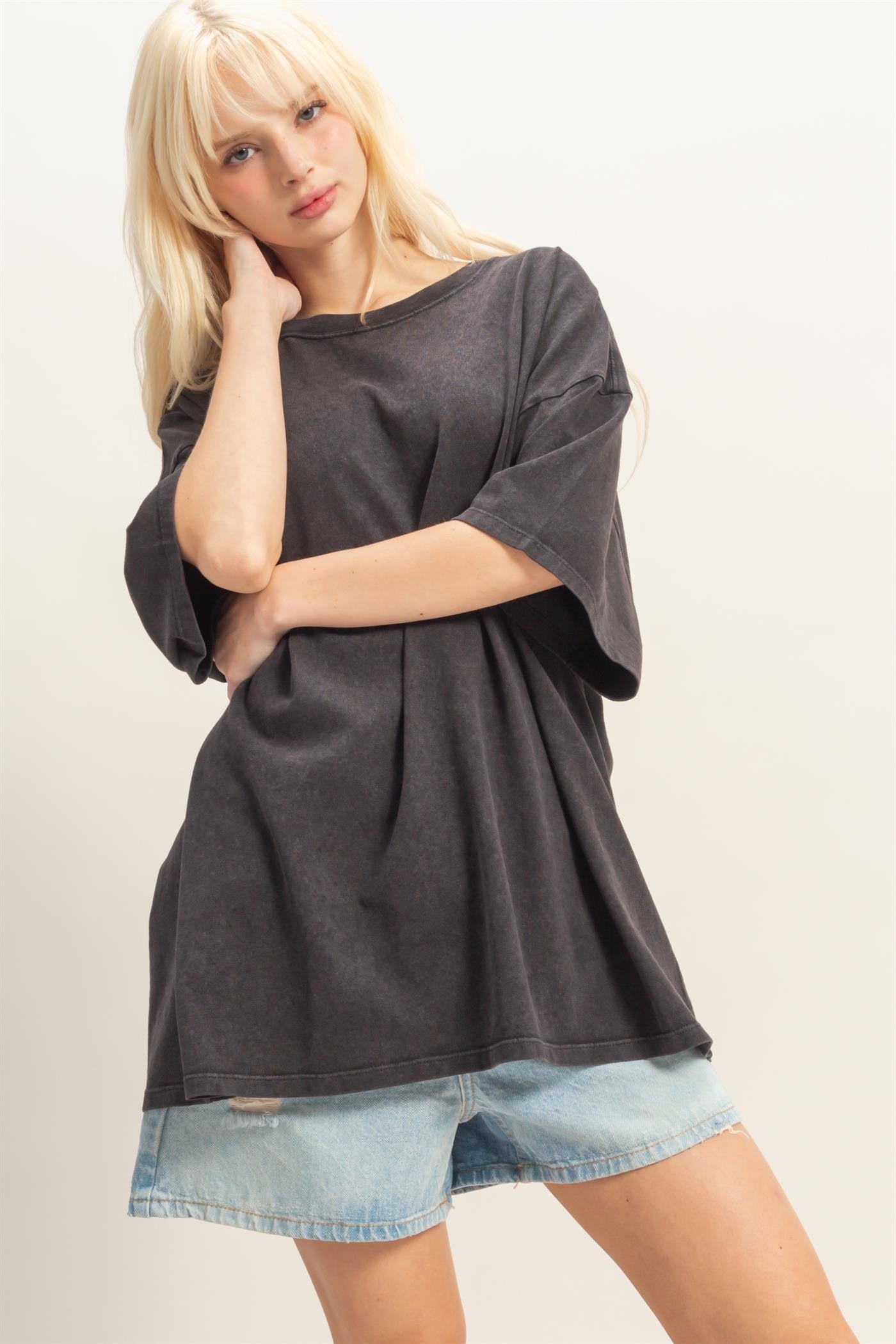 Black Oversized Mineral Wash T-Shirt