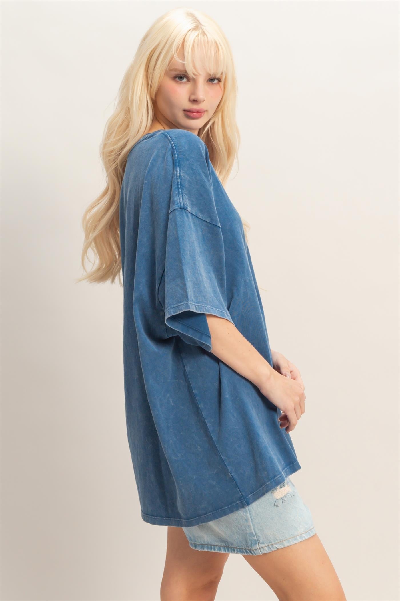 Light Navy Oversized Mineral Wash T-Shirt