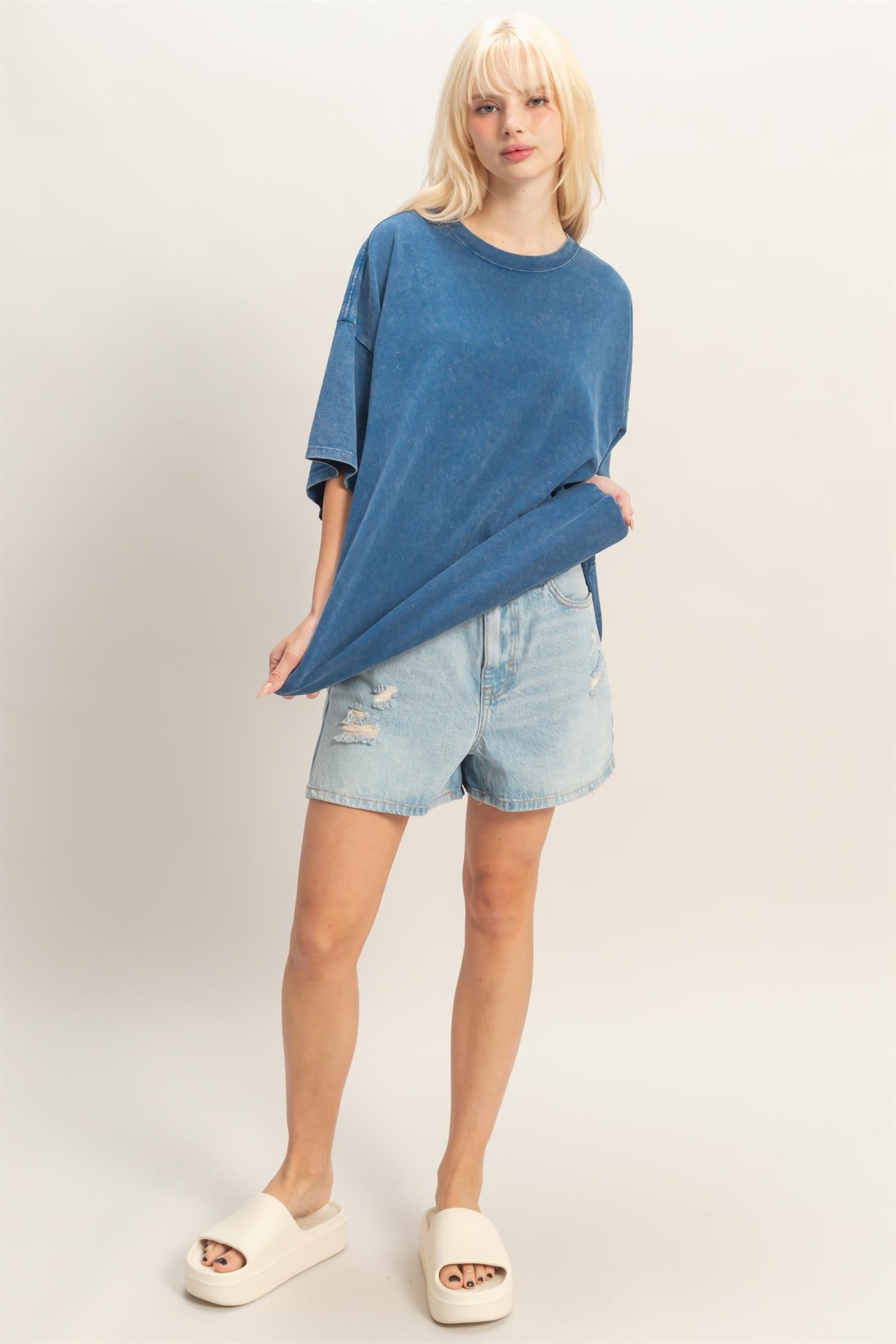 Light Navy Oversized Mineral Wash T-Shirt