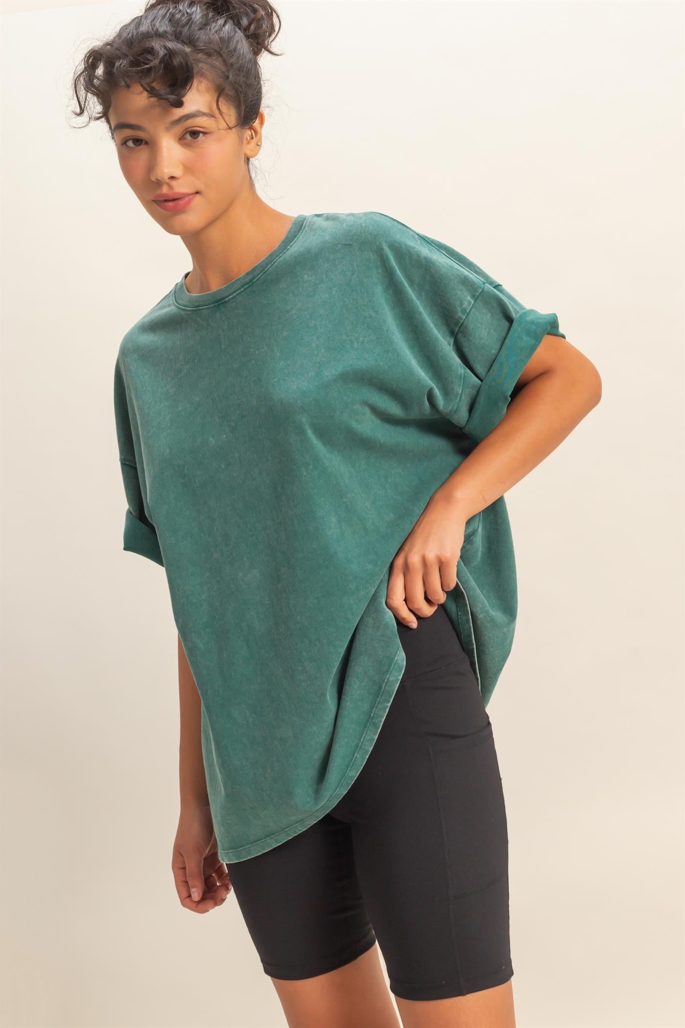 Dark Teal Oversized Mineral Wash T-Shirt