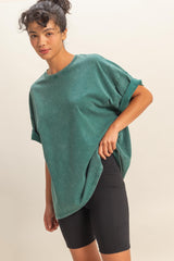 Dark Teal Oversized Mineral Wash T-Shirt