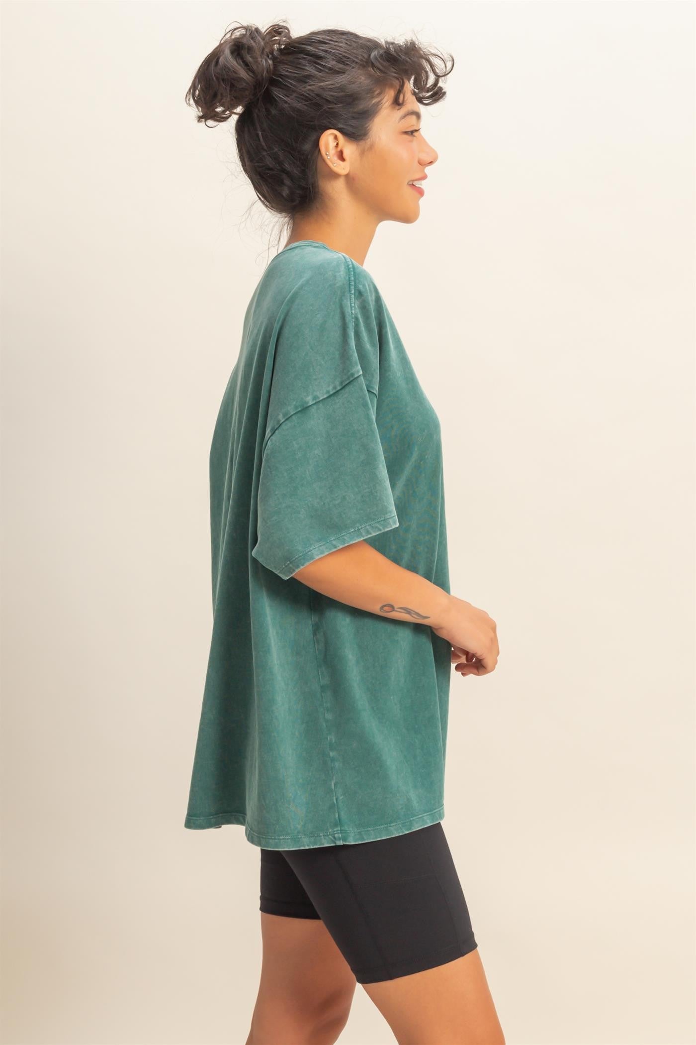 Dark Teal Oversized Mineral Wash T-Shirt