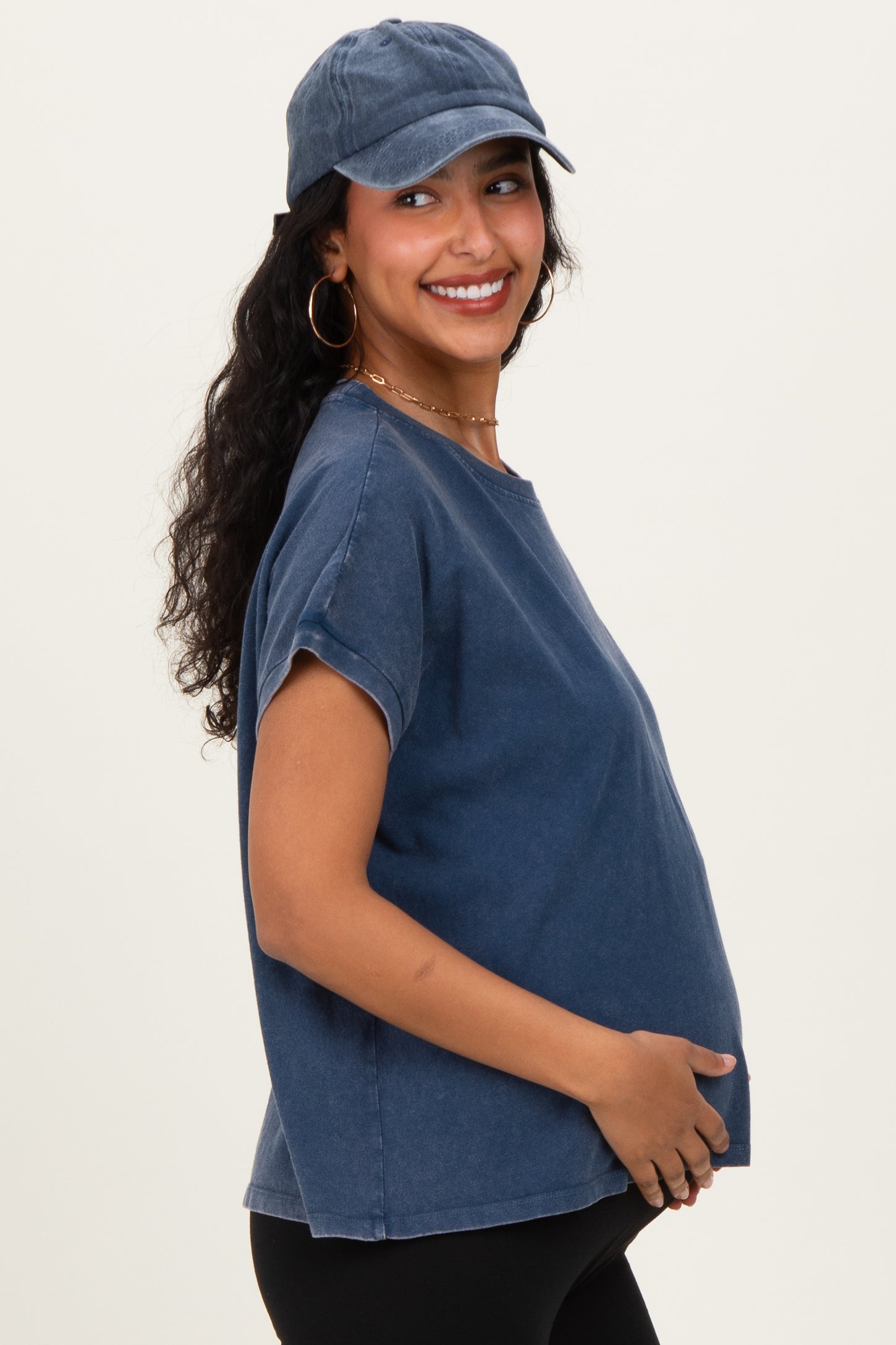 Navy Mineral Wash Boxy Fit Maternity T-Shirt