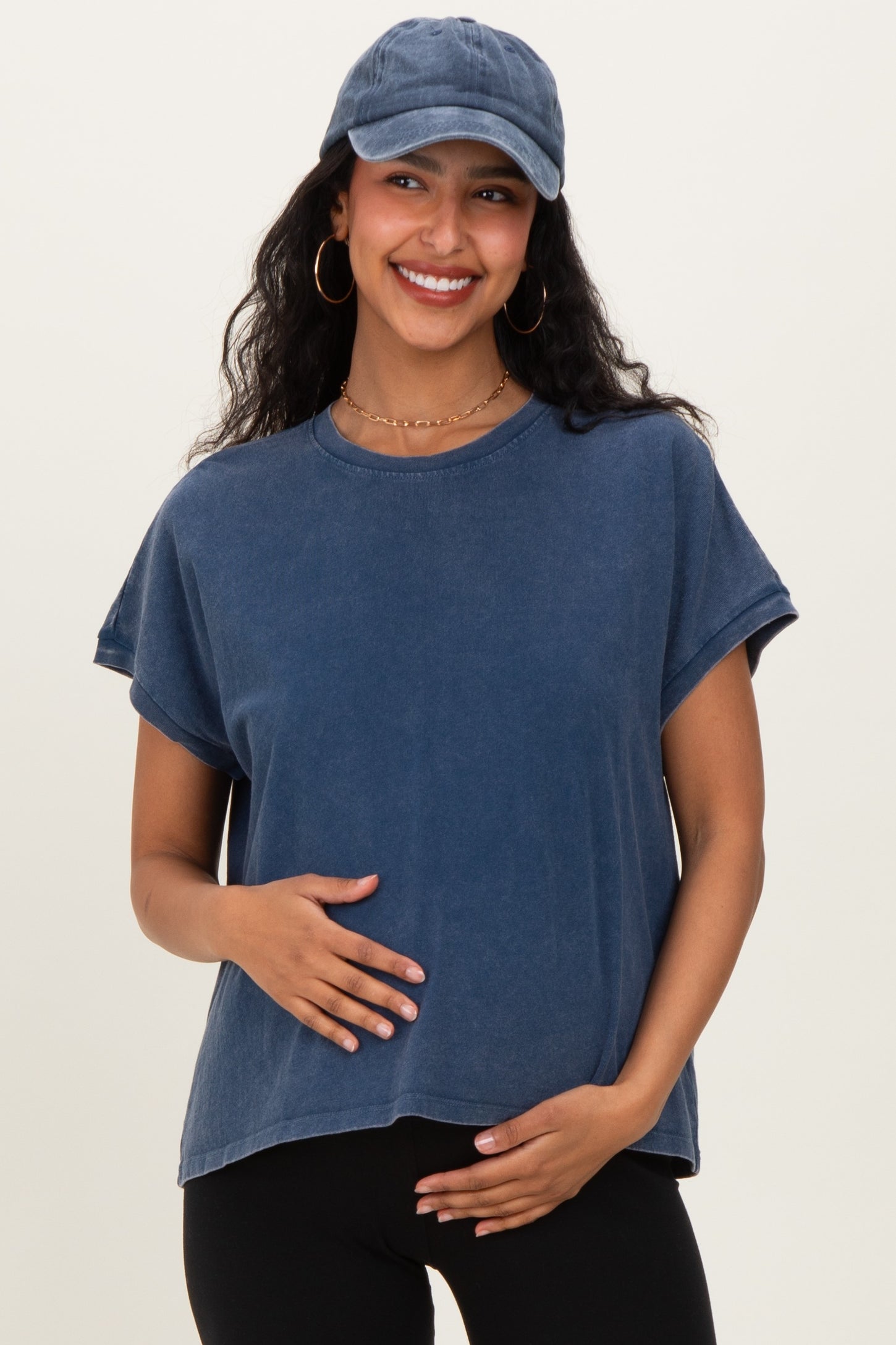 Navy Mineral Wash Boxy Fit Maternity T-Shirt