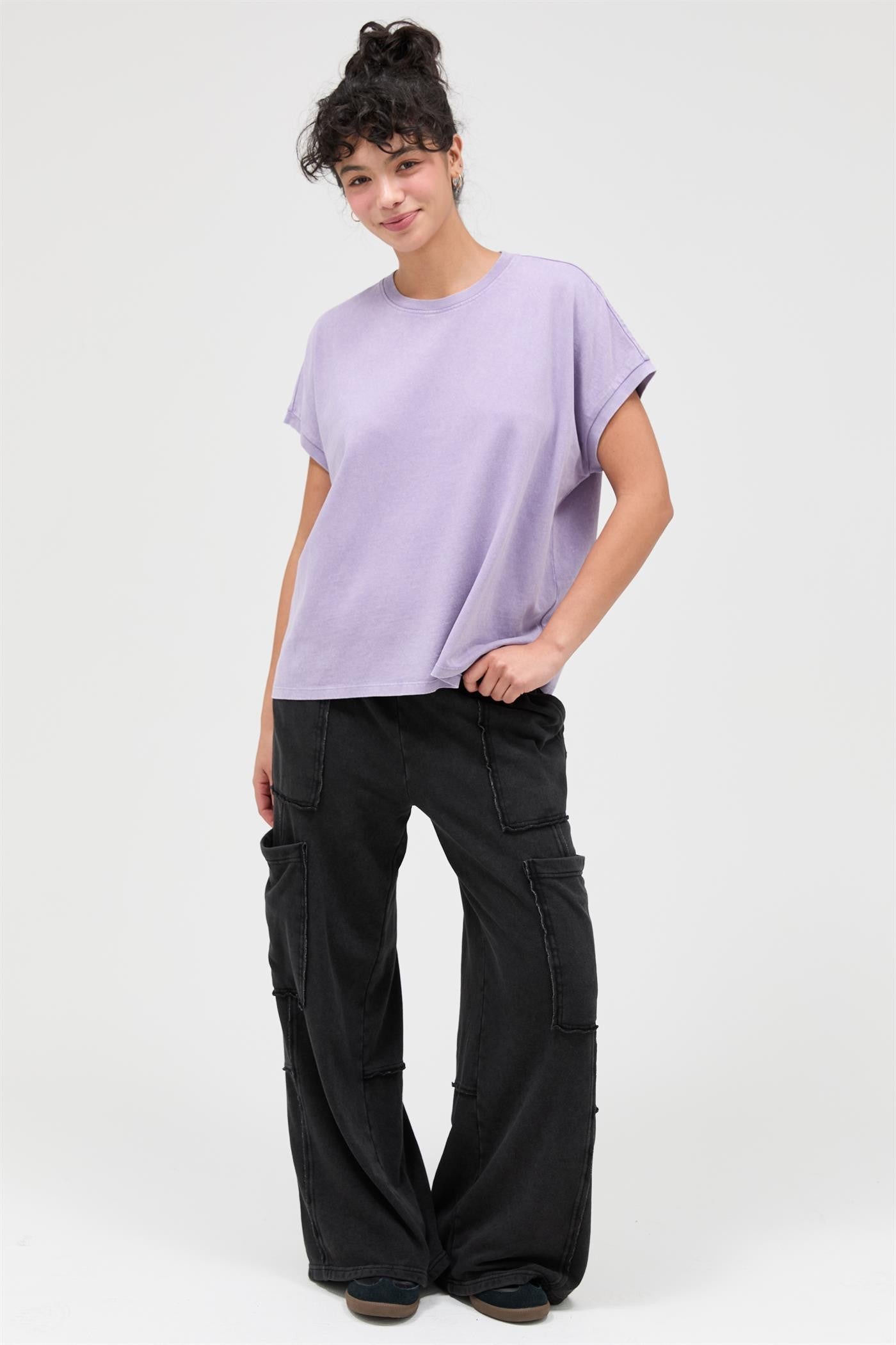 Dusty Purple Mineral Wash Boxy Fit T-Shirt