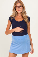 Blue Mineral Wash Pocket Maternity Skort