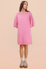 Hot Pink Mineral Wash French Terry Knit T-Shirt Dress
