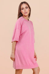 Hot Pink Mineral Wash French Terry Knit T-Shirt Dress