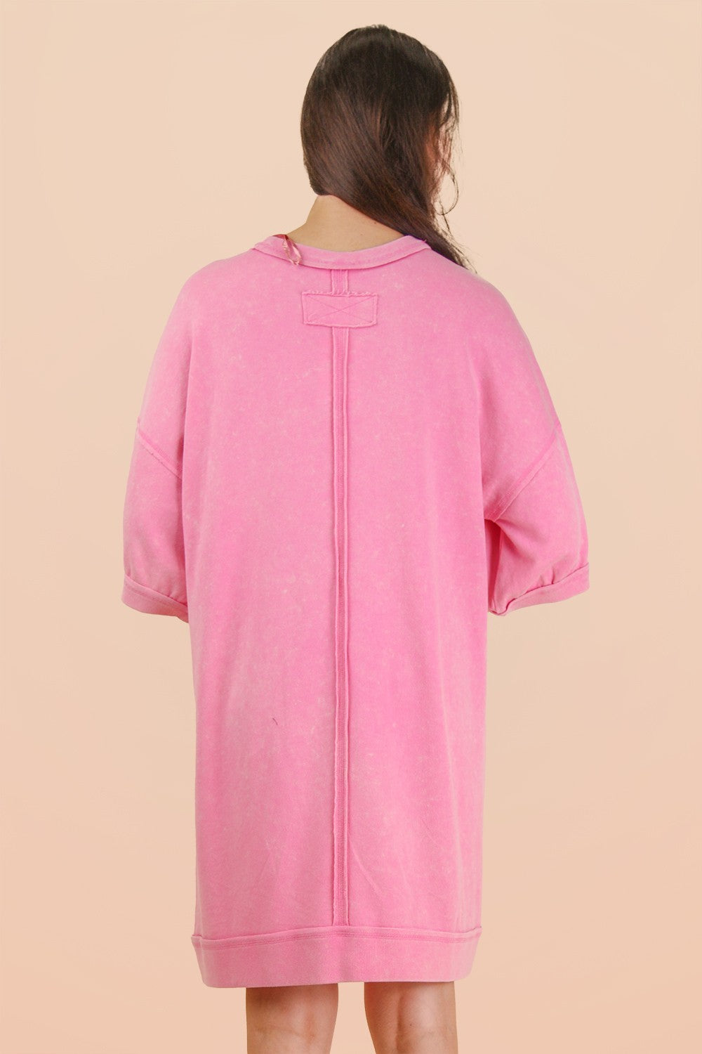 Hot Pink Mineral Wash French Terry Knit T-Shirt Dress