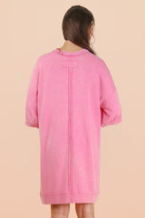 Hot Pink Mineral Wash French Terry Knit T-Shirt Dress