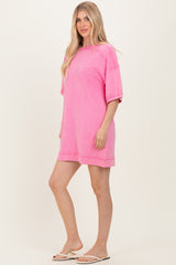 Hot Pink Mineral Wash French Terry Knit T-Shirt Dress