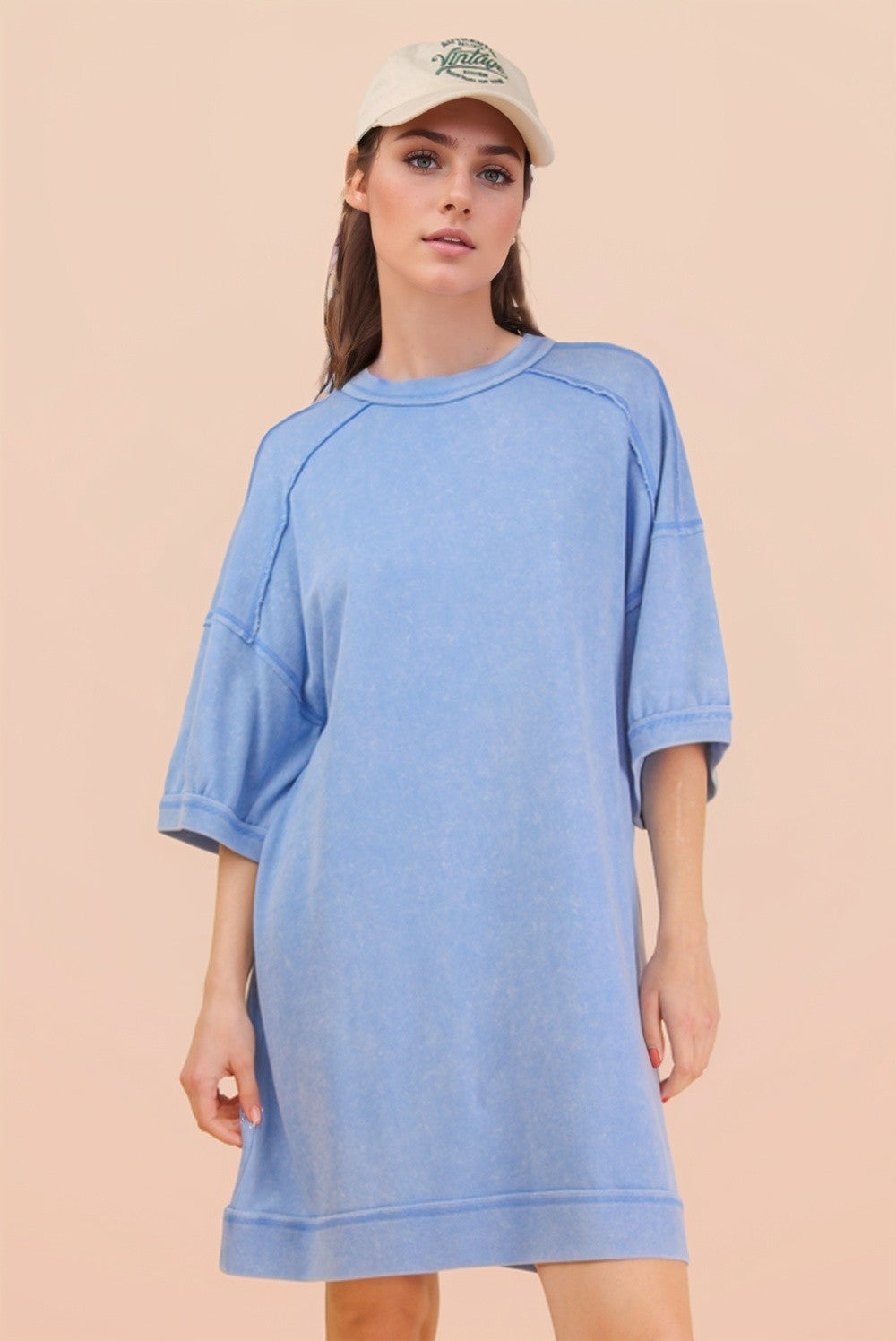 Denim Blue Mineral Wash French Terry Knit T-Shirt Dress