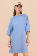 Denim Blue Mineral Wash French Terry Knit T-Shirt Dress