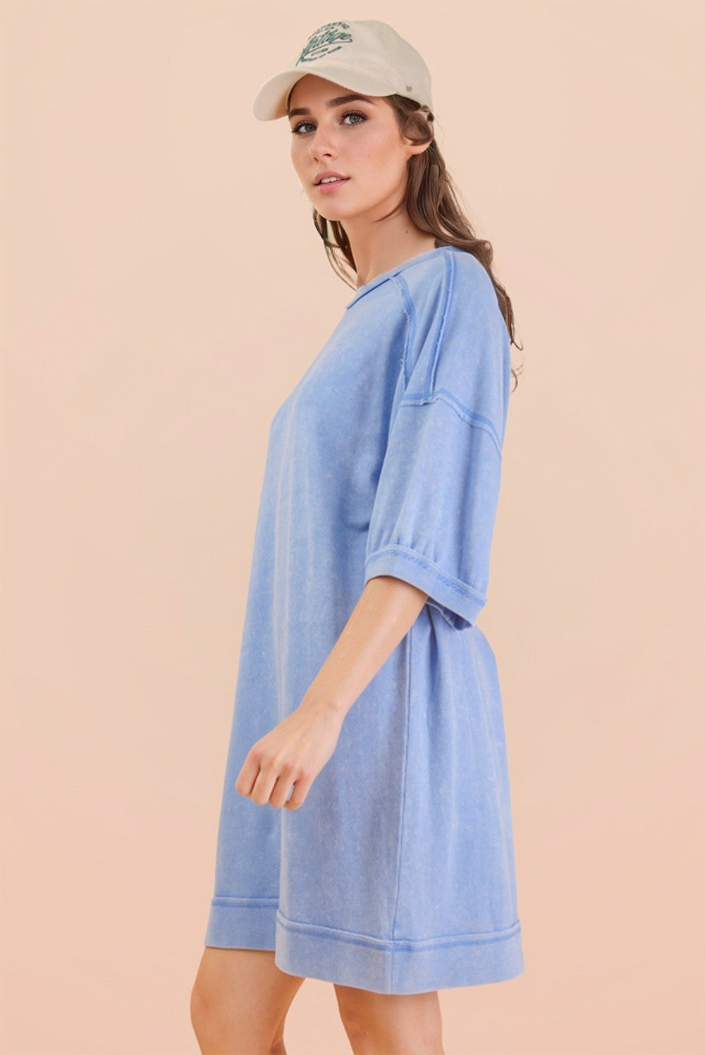 Denim Blue Mineral Wash French Terry Knit T-Shirt Dress