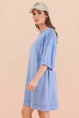 Denim Blue Mineral Wash French Terry Knit T-Shirt Dress