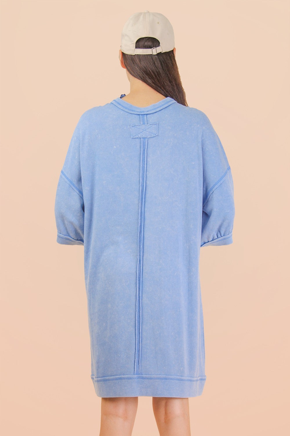 Denim Blue Mineral Wash French Terry Knit T-Shirt Dress