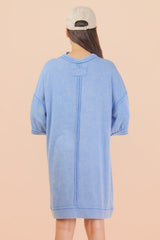 Denim Blue Mineral Wash French Terry Knit T-Shirt Dress